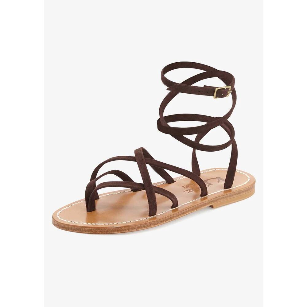 NEW K.JACQUES women's zenobie sandal in dark brown suede